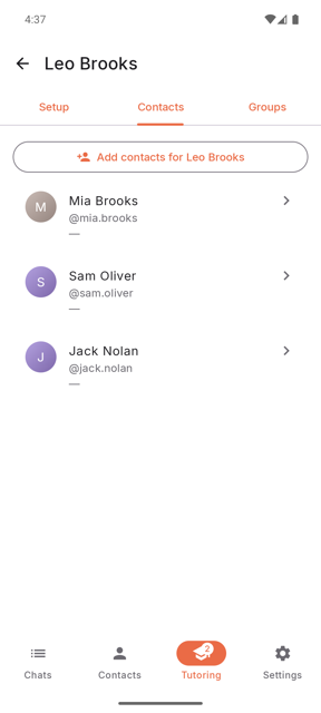 A tutor screen listing the people a child is allowed to chat with