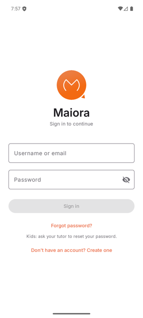 The Maiora sign-in screen